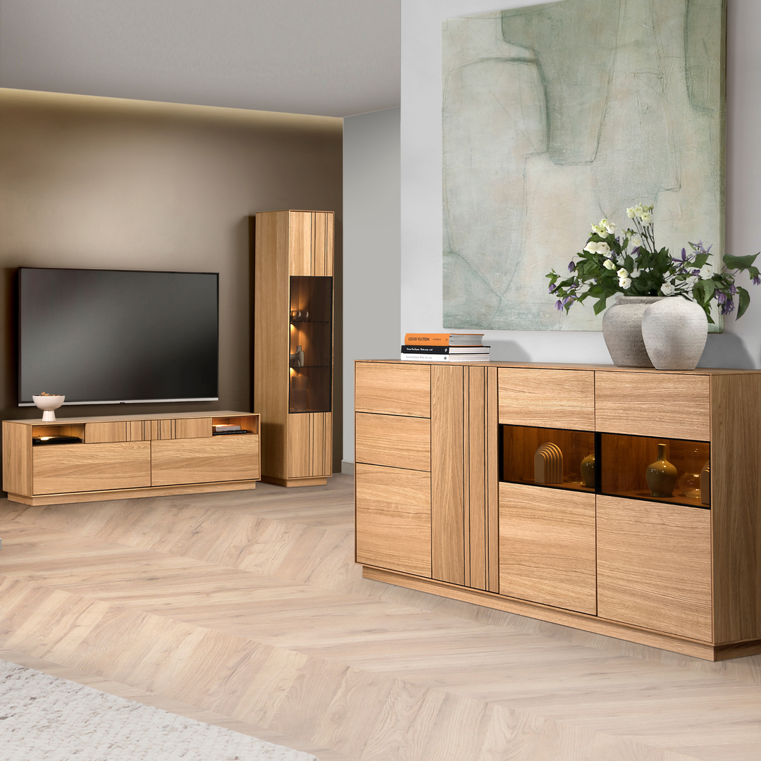 Vitrina de roble miel JOIN 10, 40×40×195 cm | VESKOR