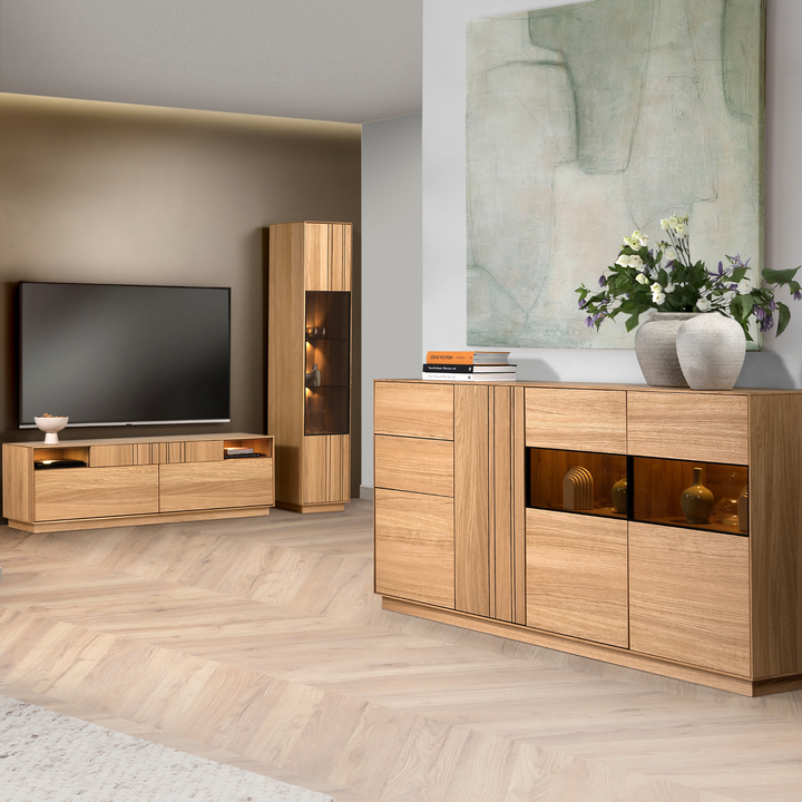 Vitrina de roble miel JOIN 10, 40×40×195 cm | VESKOR