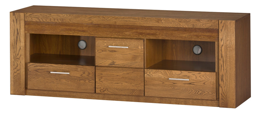 VESKOR Mueble de TV de madera maciza de roble de la colección Velvet. Mueble nórdico con un diseño moderno 