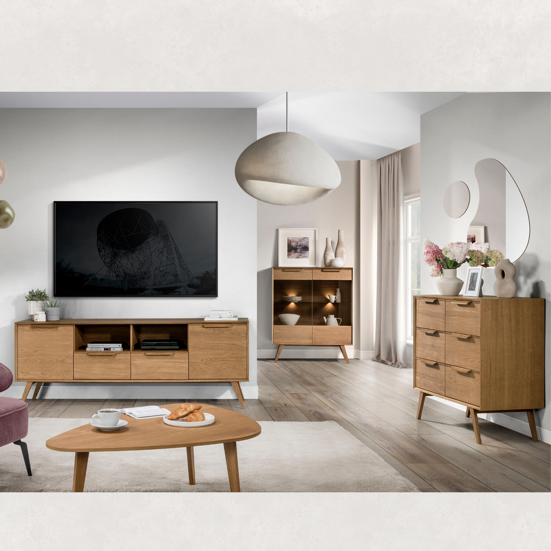 Mueble TV de roble rústico LEO 25, 206,1x76x49,5 cm. | VESKOR