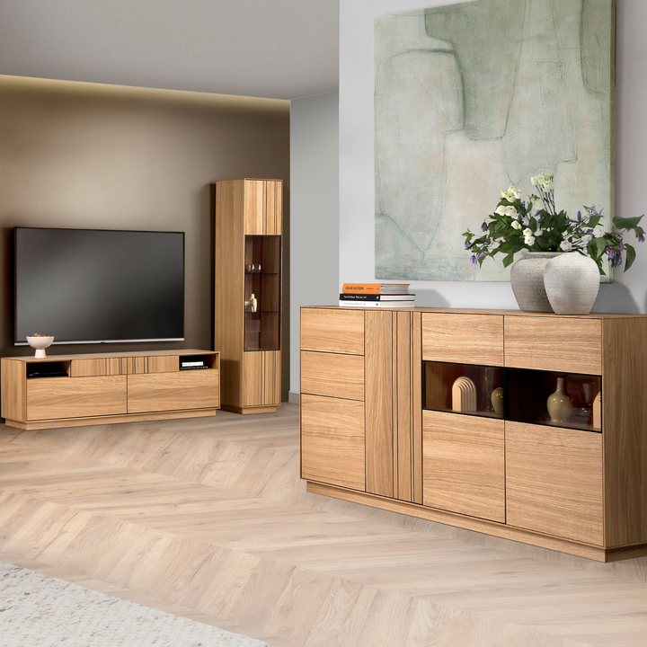 Mueble TV de roble miel JOIN 25, 180×52×40 cm | VESKOR