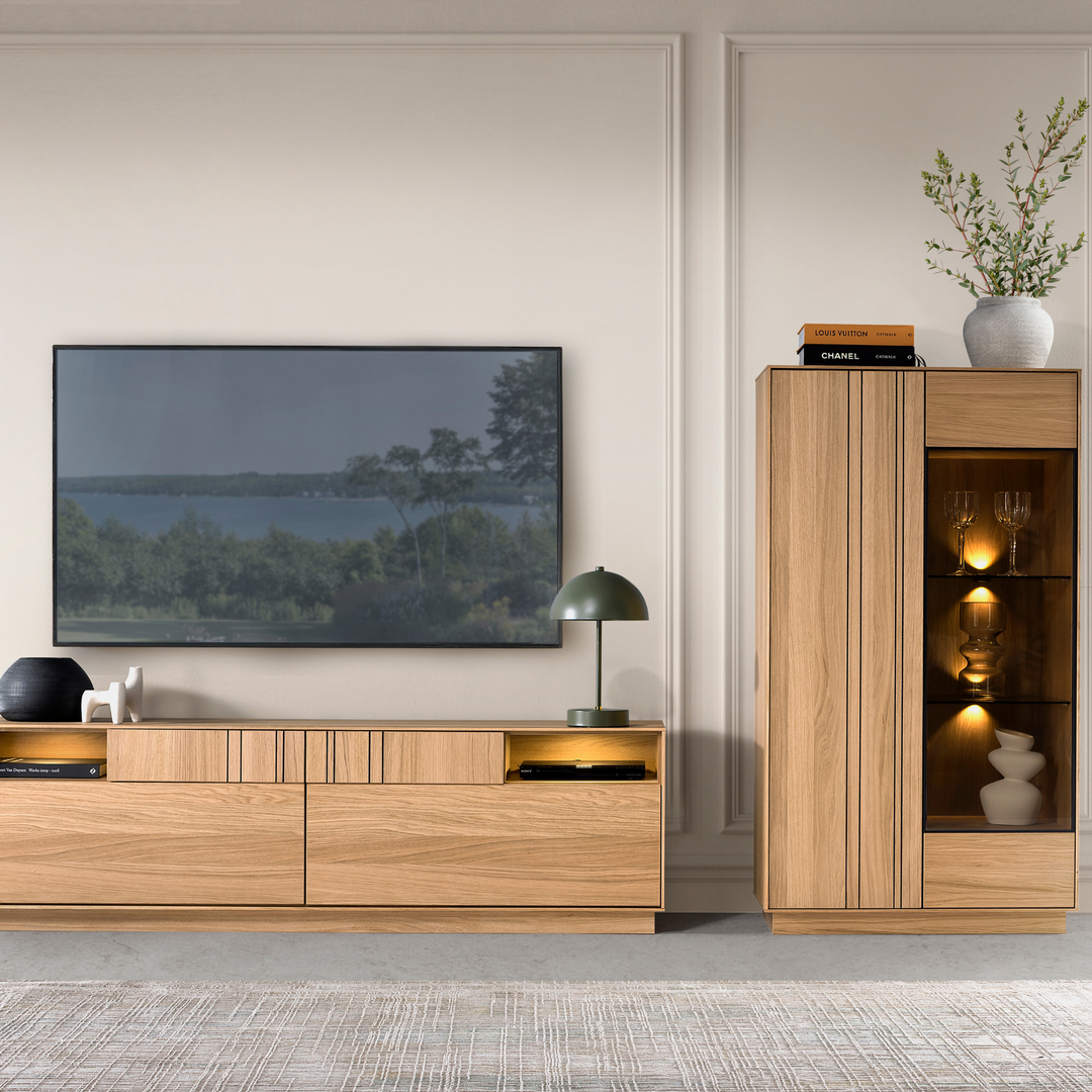 Vitrina de roble miel JOIN 15, 80×40×144 cm | VESKOR