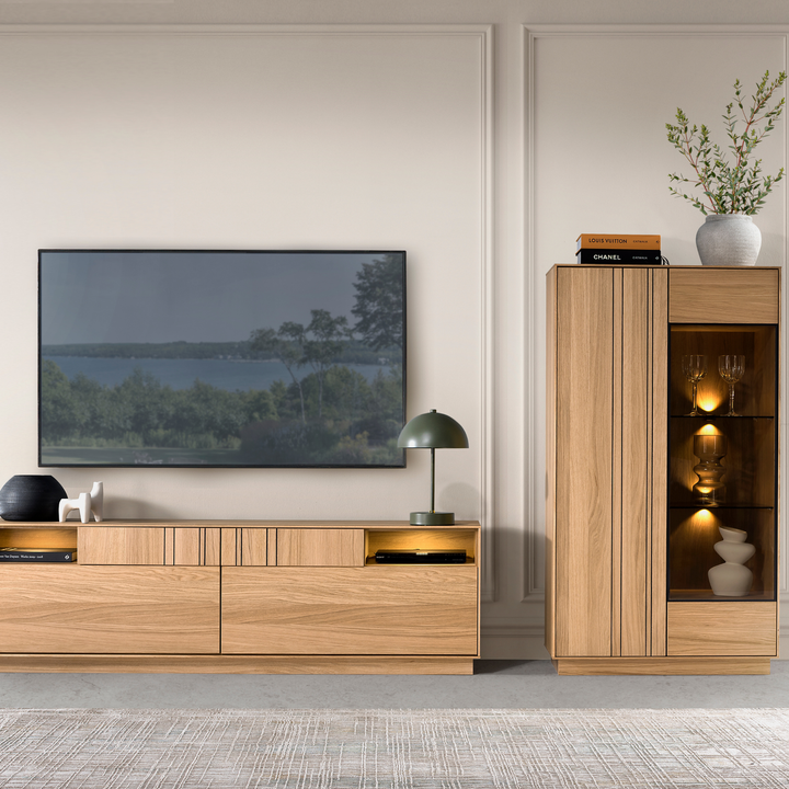 Vitrina de roble miel JOIN 15, 80×40×144 cm | VESKOR