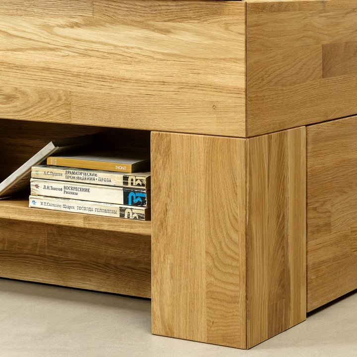 Cama con almacenaje de madera maciza roble UPPSALA | VESKOR