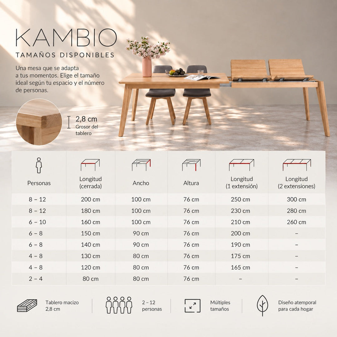 Tavolo da pranzo allungabile in rovere massello KAMBIO 2 | VESKOR