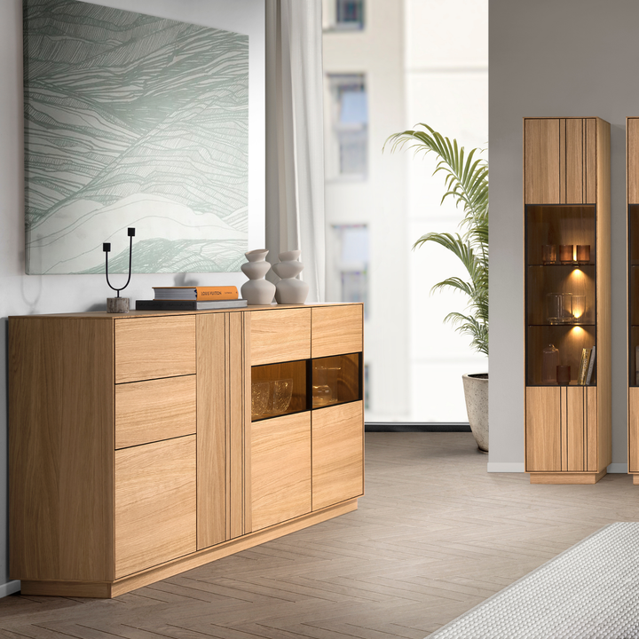 Vitrina de roble miel JOIN 10, 40×40×195 cm | VESKOR