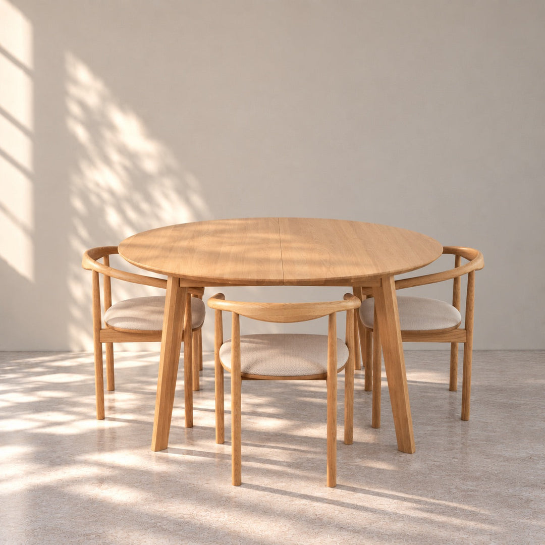 Mesa de comedor redonda extensible de madera maciza de roble SAGA | VESKOR