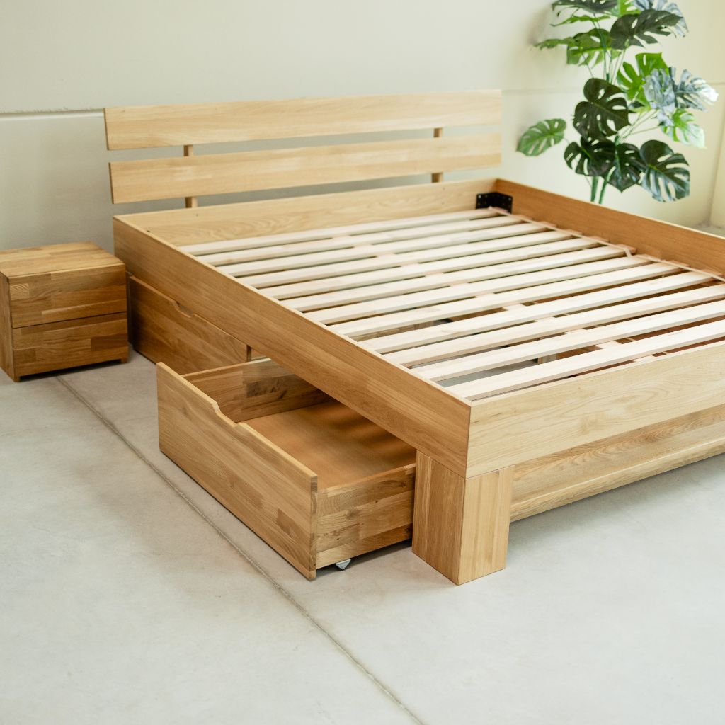 VESKOR Estructura de cama madera de roble Mueble nórdico moderno –