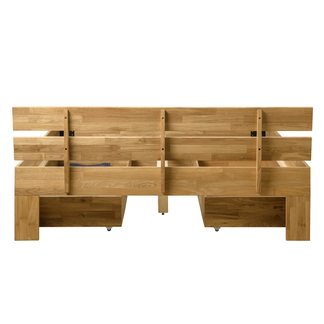 VESKOR Cama con almacenaje de madera maciza roble sostenible nórdico –