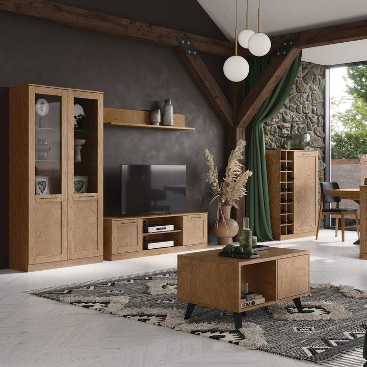 Vitrina de roble rústico aceitado COZY 10, 65×198×42 cm | VESKOR