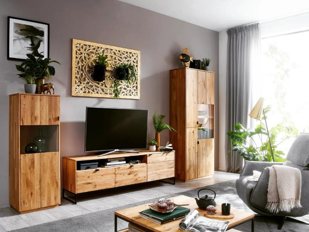 VESKOR Mueble TV madera de roble macizo Mueble nórdico moderno –