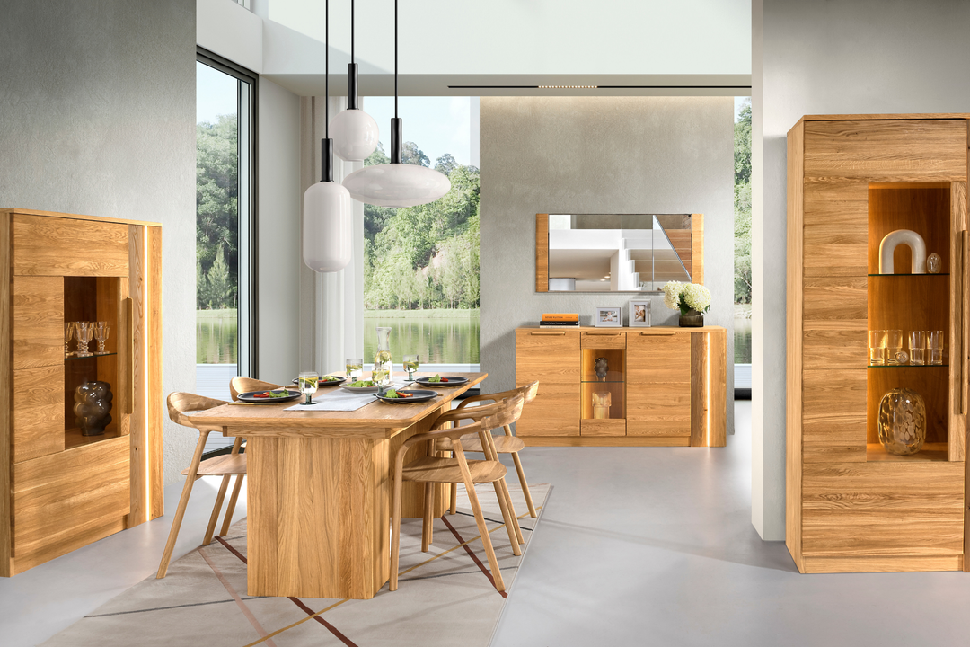 Vitrina de roble miel LONDRES 12, 98×202×43 cm | VESKOR