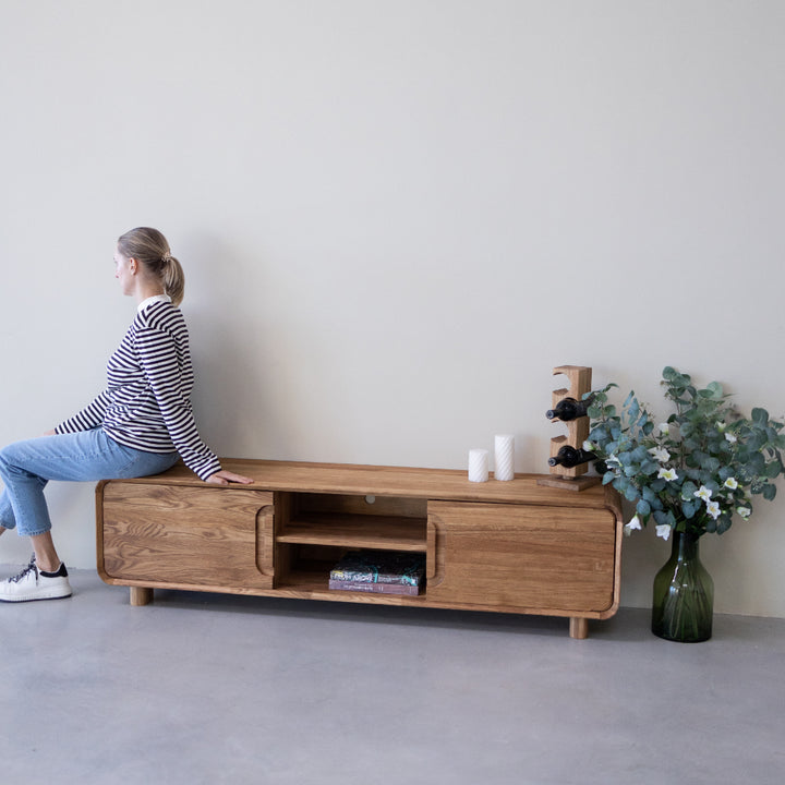 VESKOR Mueble TV Deo madera maciza roble mueble nórdico moderno