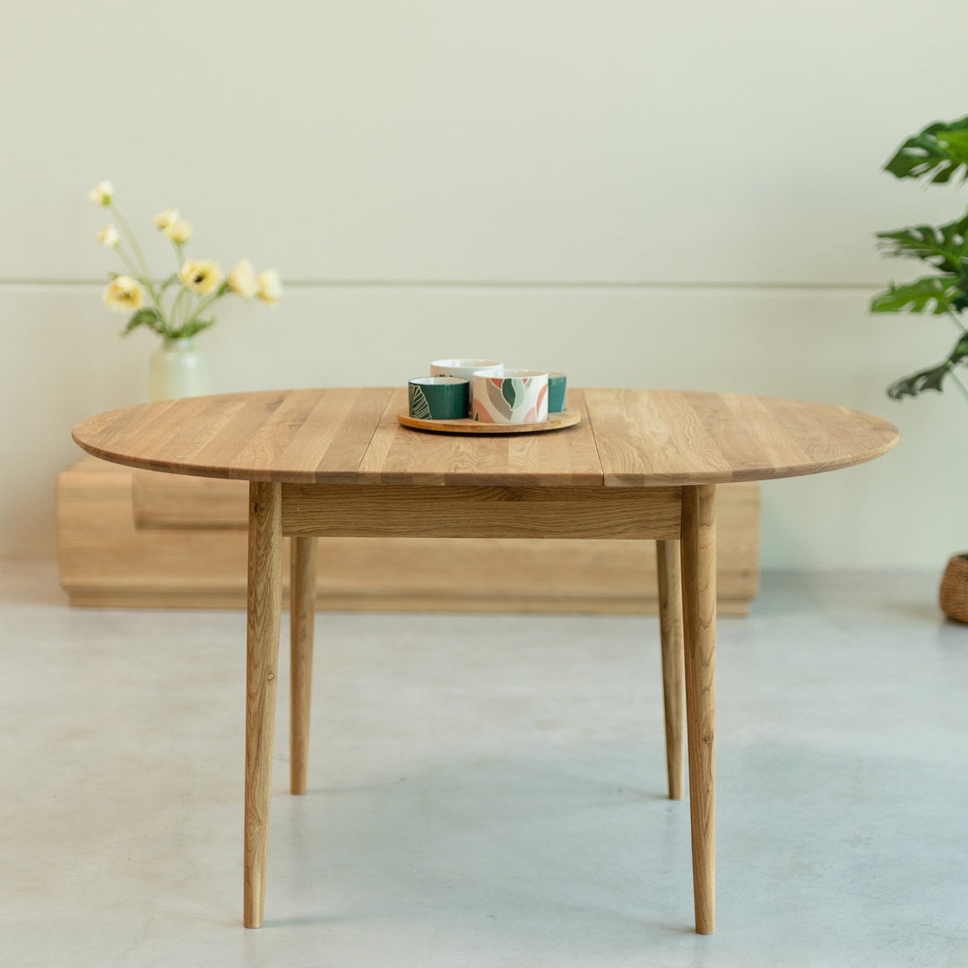 VESKOR Mesa de comedor extensible redonda Malmo madera maciza roble nórdica moderna