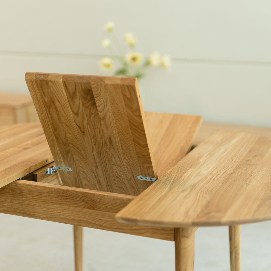 VESKOR Mesa de comedor extensible redonda Malmo madera maciza roble nórdica moderna