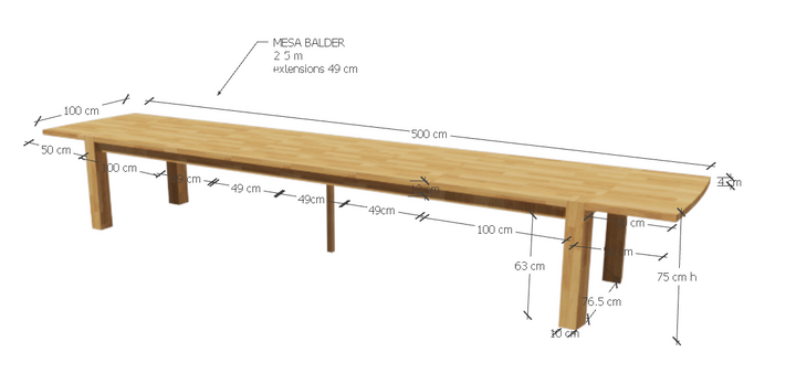 VESKOR Mesa comedor rectangular extensible Balder madera maciza roble Mueble nórdico moderno Medidas