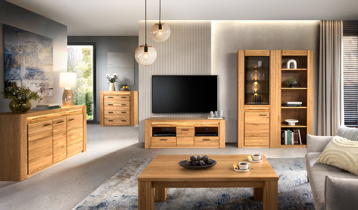 VESKOR Mueble vitrina de madera maciza de roble de la colección Londres. Mueble nórdico con un diseño moderno 