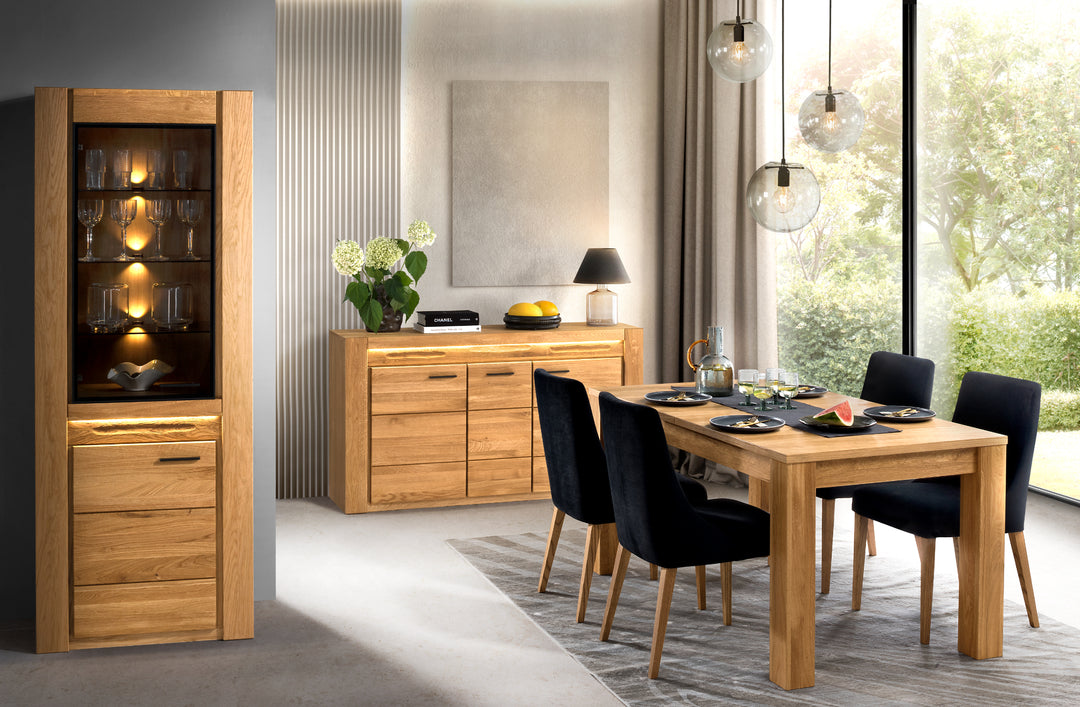 VESKOR Mesa comedor extensible de madera maciza de roble de la colección Londres. Mueble nórdico con un diseño moderno 