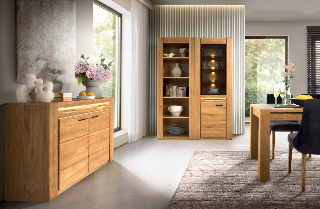 VESKOR Mueble vitrina de madera maciza de roble de la colección Londres. Mueble nórdico con un diseño moderno 