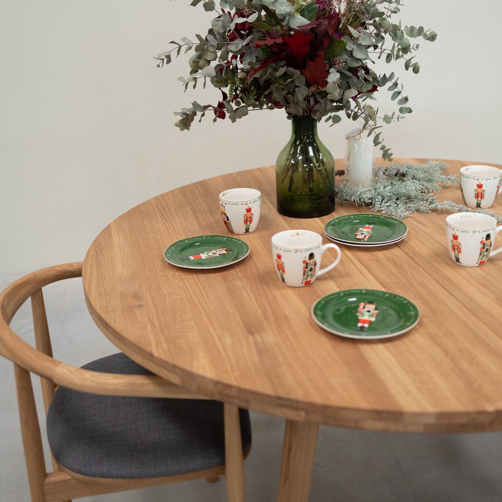 VESKOR Mesa de comedor redonda y extensible de madera maciza de roble LEA
