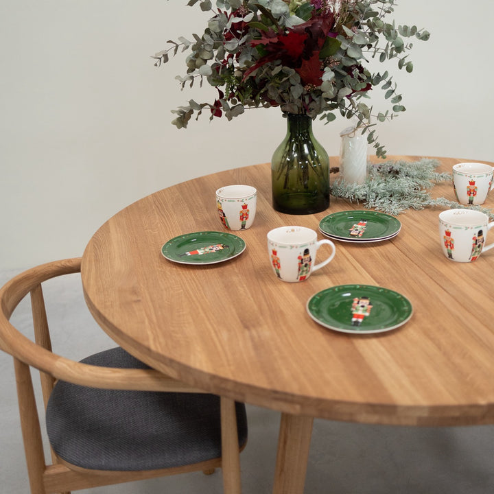 VESKOR Mesa de comedor redonda y extensible de madera maciza de roble LEA