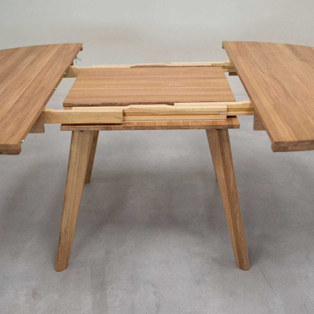VESKOR Mesa de comedor redonda y extensible de madera maciza de roble LEA