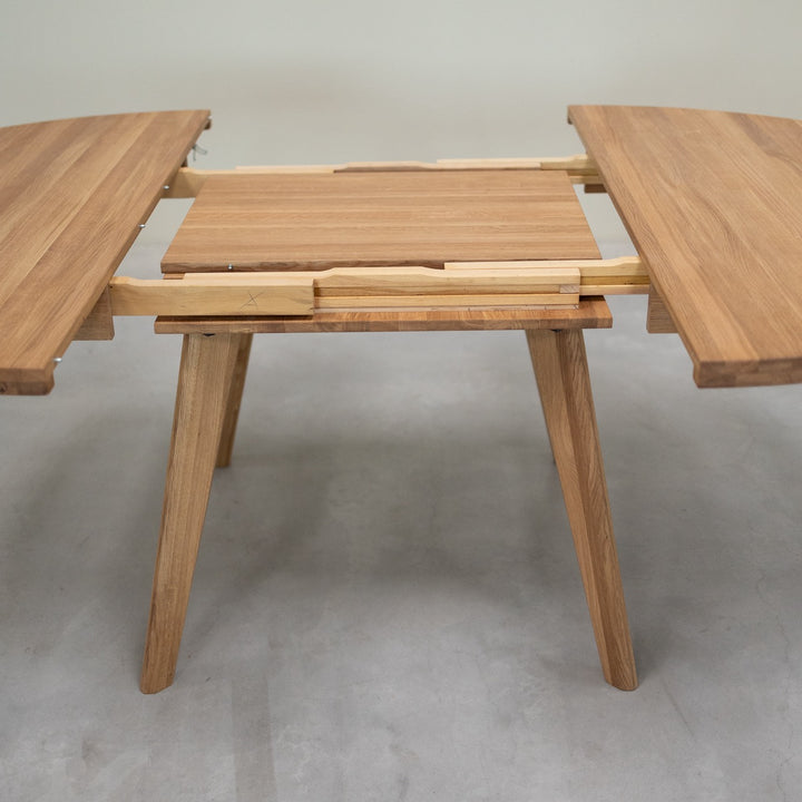 VESKOR Mesa de comedor redonda y extensible de madera maciza de roble LEA