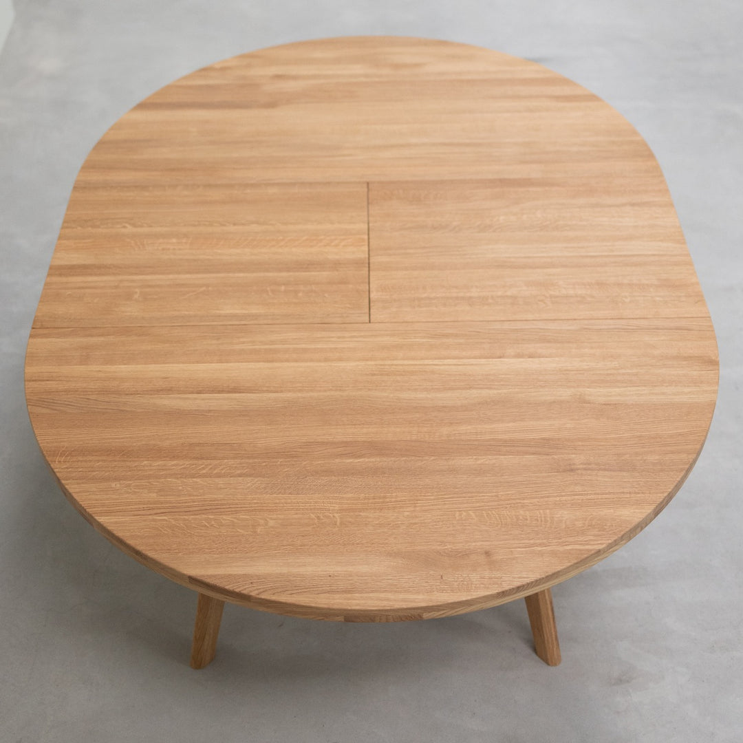 VESKOR Mesa de comedor redonda y extensible de madera maciza de roble LEA