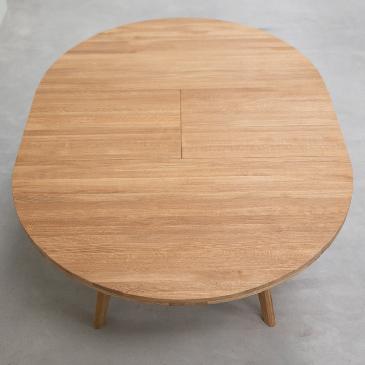 VESKOR Mesa de comedor redonda y extensible de madera maciza de roble LEA