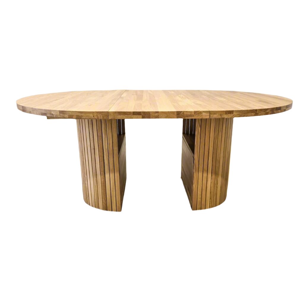 VESKOR Mesa de comedor redonda extensible de madera maciza roble ROMA 135-235 x 135 x 75 cm.