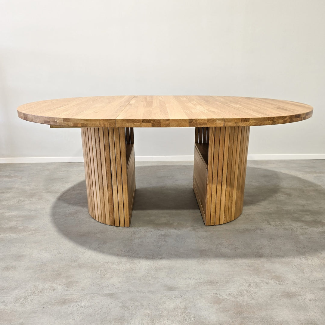 VESKOR Mesa de comedor redonda extensible de madera maciza roble ROMA 135-235 x 135 x 75 cm.