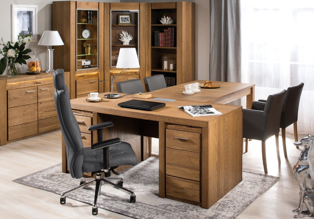 VESKOR Mesa despacho de madera maciza de roble de la colección Velvet. Mueble nórdico con un diseño moderno 