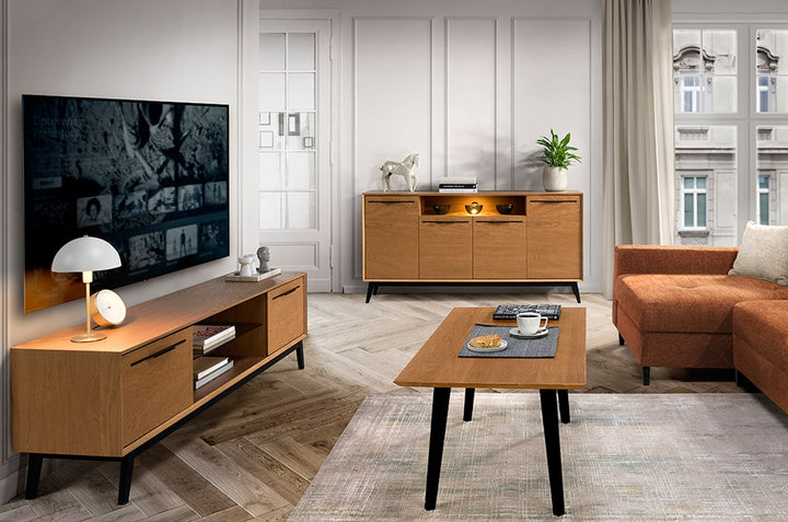 Mueble de TV de roble miel LAZURE 25, 180×55×42 cm | VESKOR