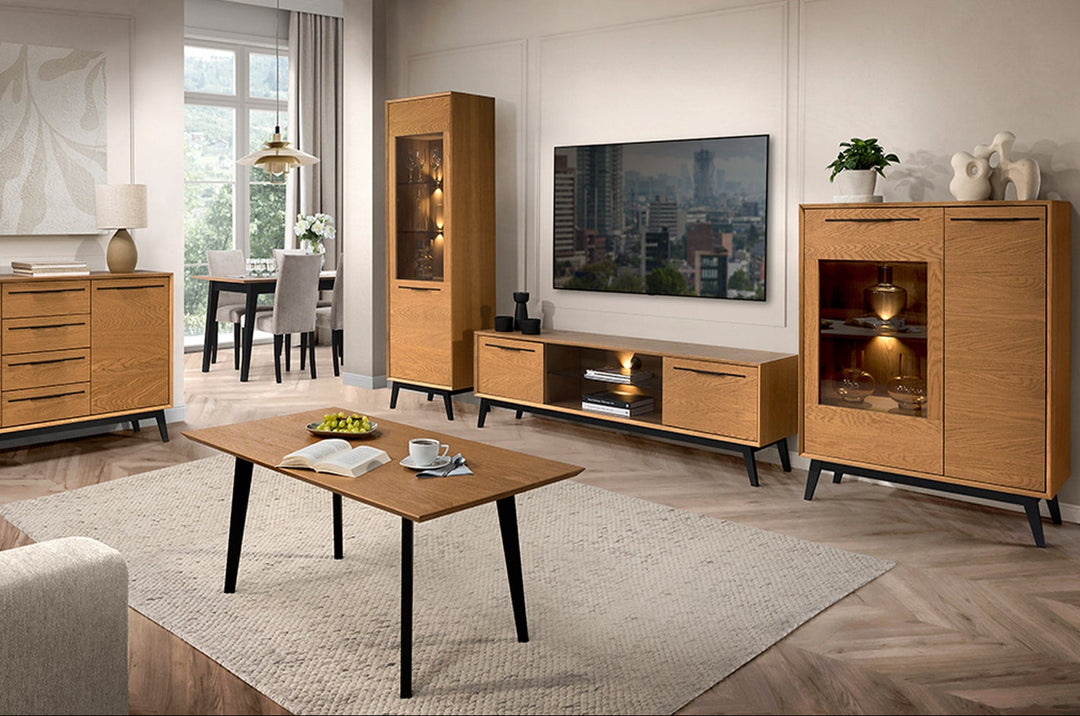 Mueble de TV de roble miel LAZURE 25, 180×55×42 cm | VESKOR