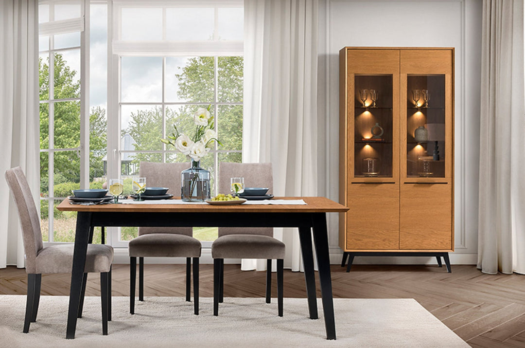 Mesa de comedor extensible de roble miel LAZURE 40, 160–240×85×76 cm | VESKOR