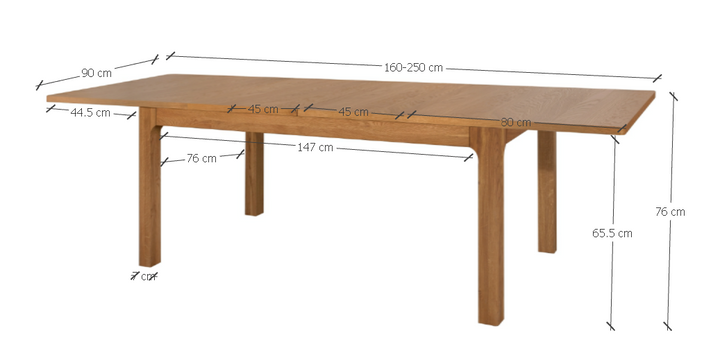 VESKOR Mesa extensible de comedor de madera maciza de roble de la colección Latina. Mueble nórdico con un diseño moderno medidas
