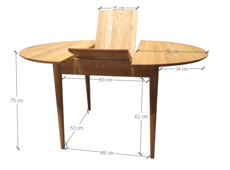 Mesa de comedor redonda y extensible de madera maciza de roble Holger  140-190 x 140 x 76cm