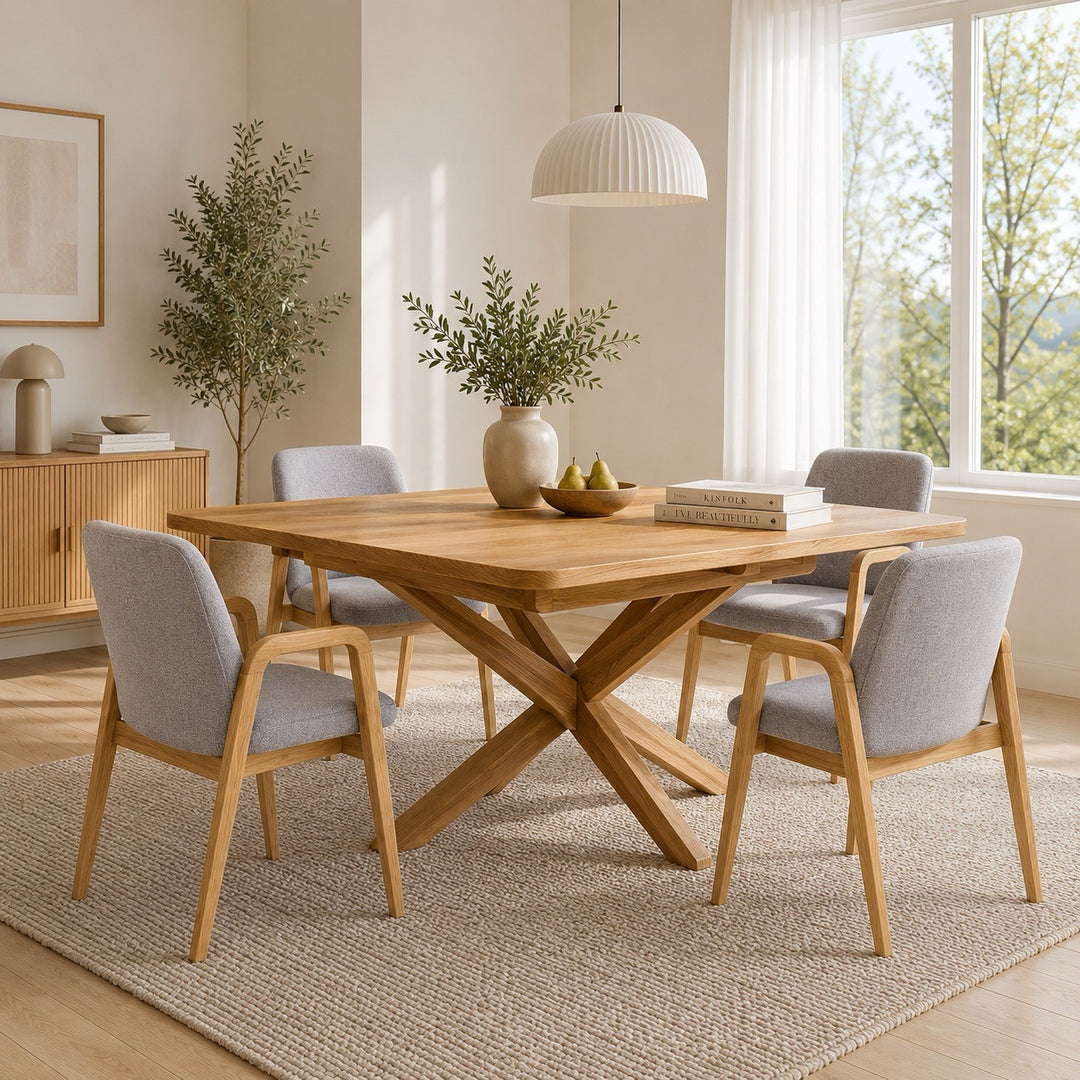 Mesa de jantar extensível com pés cruzados em carvalho maciço VELLE 39 | LoftStory