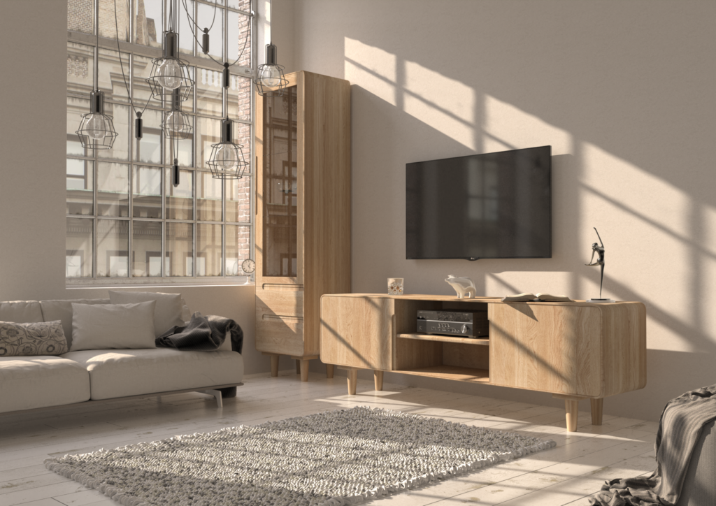 VESKOR Mueble TV Amandi madera maciza  roble mueble  nórdico moderno 
