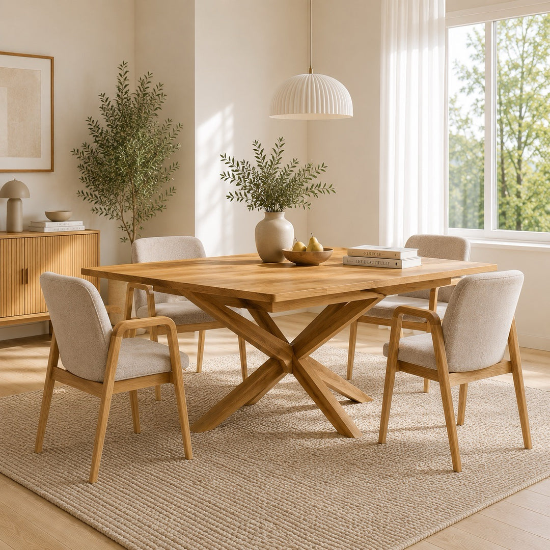 Mesa de jantar extensível com pés cruzados em carvalho maciço VELLE 39 | LoftStory