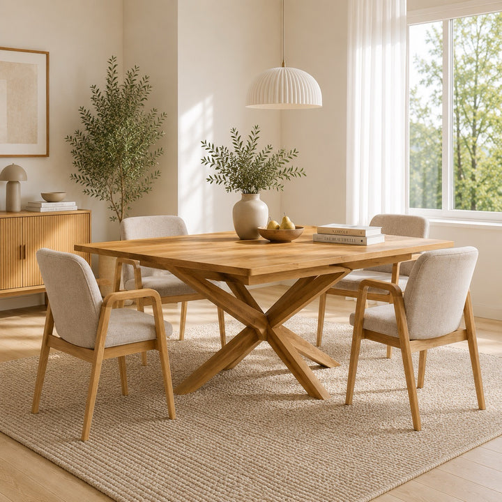 Mesa de jantar extensível com pés cruzados em carvalho maciço VELLE 39 | LoftStory