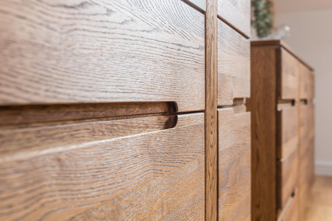 VESKOR Muebles de madera roble Montenegro, vitrina, aparador, cómoda, mesa de comedor, mesa de centro, diseño moderno, elegante, nórdico