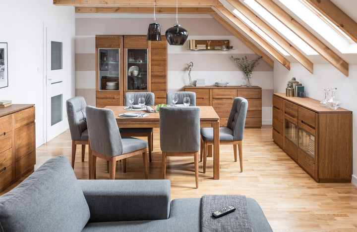 VESKOR Muebles de madera roble Montenegro, vitrina, aparador, cómoda, mesa de comedor, mesa de centro, diseño moderno, elegante, nórdico