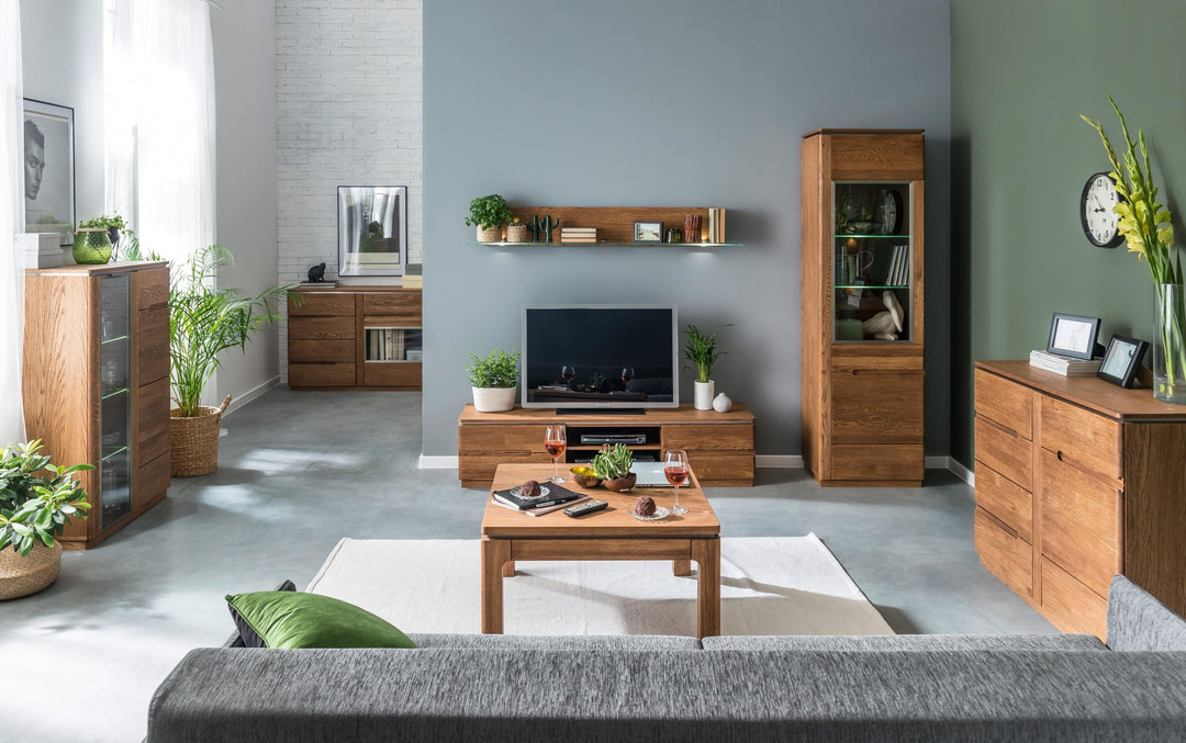 VESKOR Muebles de madera roble Montenegro, vitrina, aparador, cómoda, mesa de comedor, mesa de centro, diseño moderno, elegante, nórdico